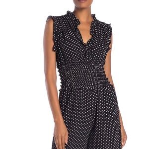 Max Studio Wide Leg Crepe Jumpsuit size XS black with white polka dots